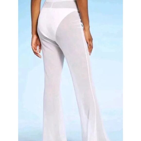 Wild Fable Mesh High Waist Flare Cover Up Pants White Women's L - Picture 2 of 3